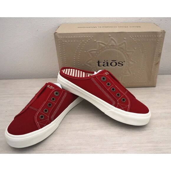 Taos 13666 Women's Sz 7.5M Red Ez Soul Canvas Slip-On Lace-Less Mule Shoes - Picture 1 of 12